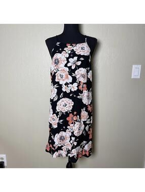Roxy Sundress Floral Strappy Sleeveless Lightweight Relaxed Y2K Boho Black Pink